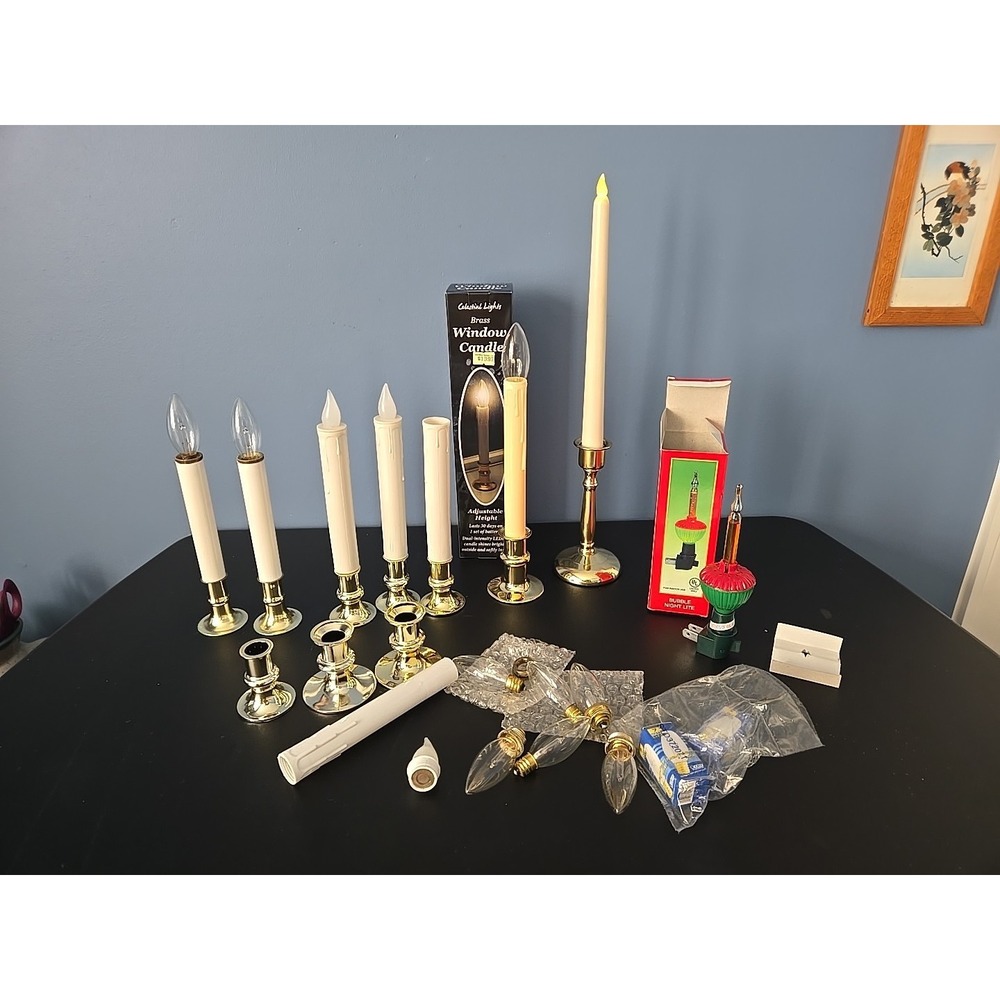 Assortment Christmas Window Candles Lights Battery Operated Gold And Bulbs‎